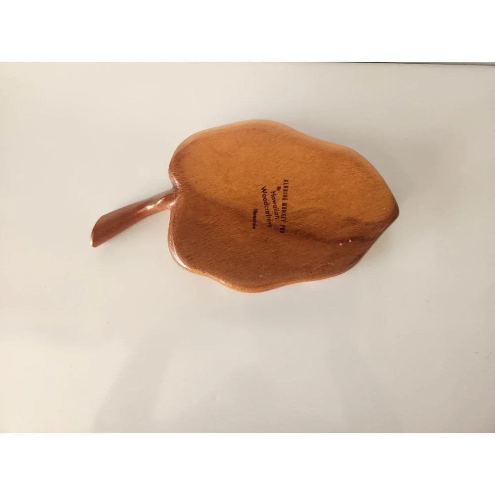 Vintage Monkey Pod Signed Wood Made In Hawaii Leaf Shaped Nut/Candy Bowl Retro‎